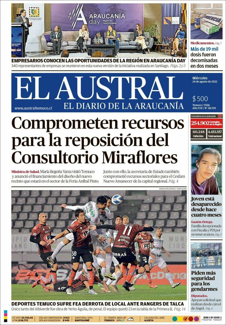 Portada de El Austral de Temuco (Chile)