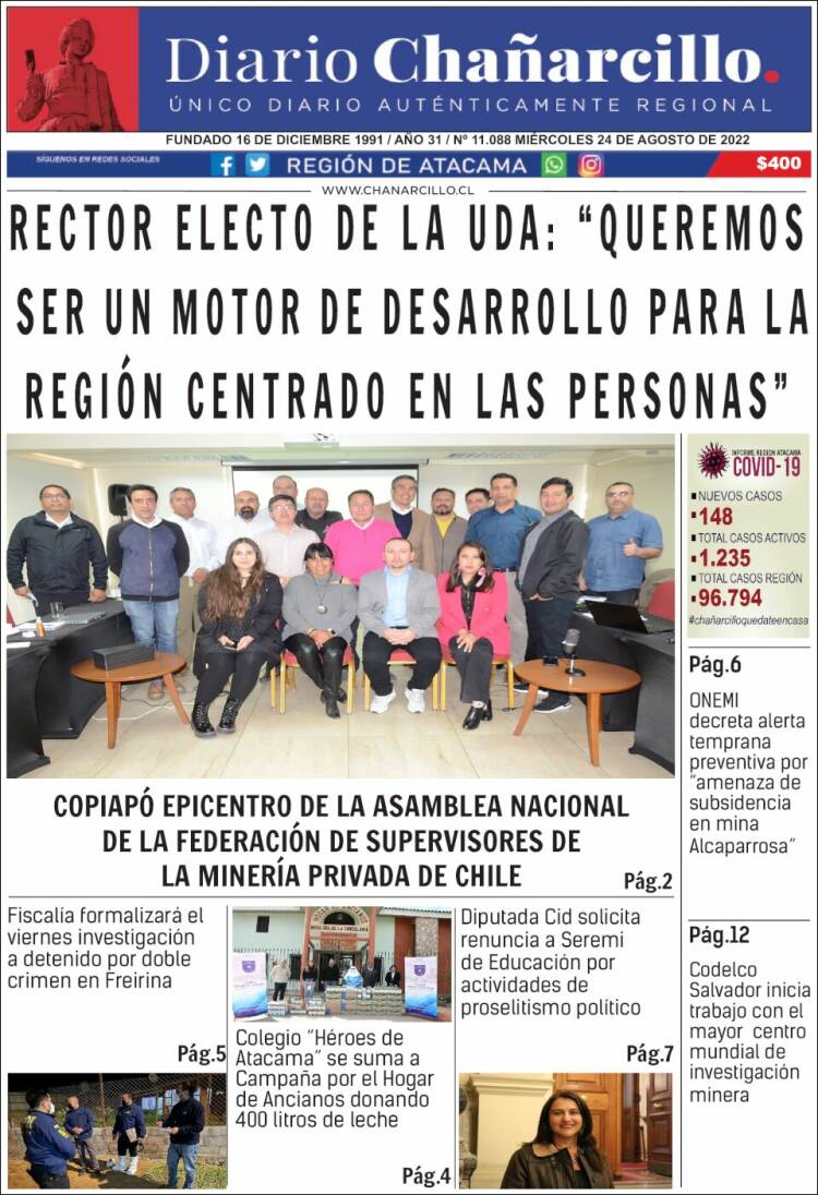 Portada de Diario Chañarcillo (Chile)