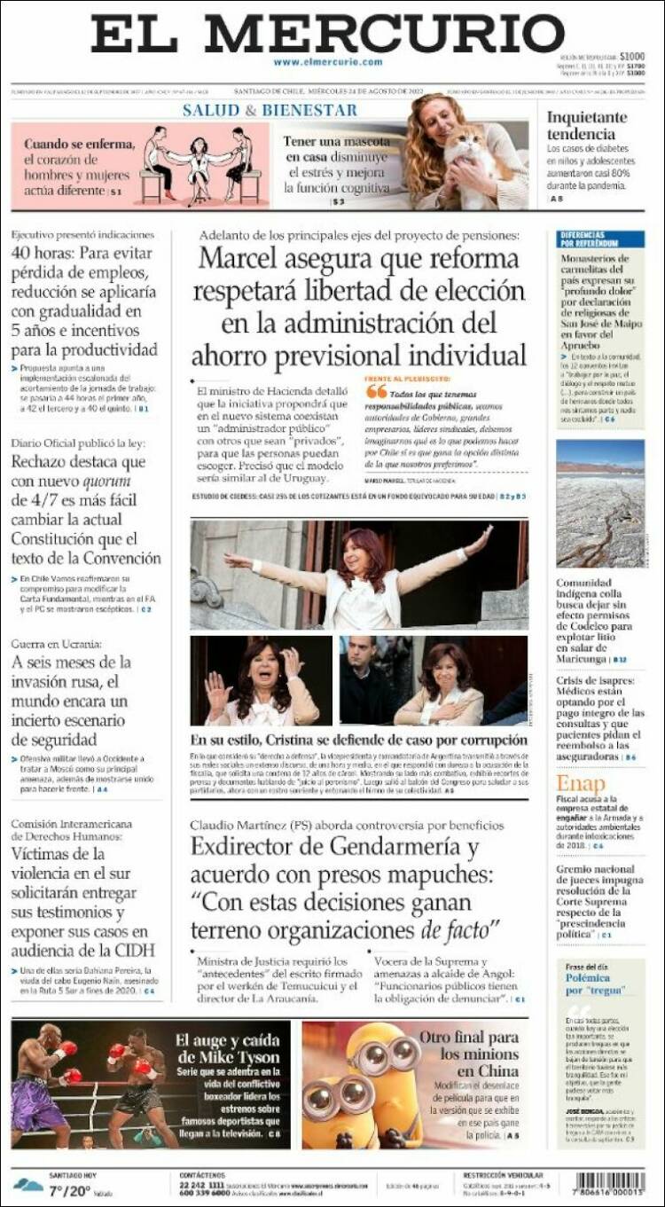 Portada de El Mercurio (Chile)