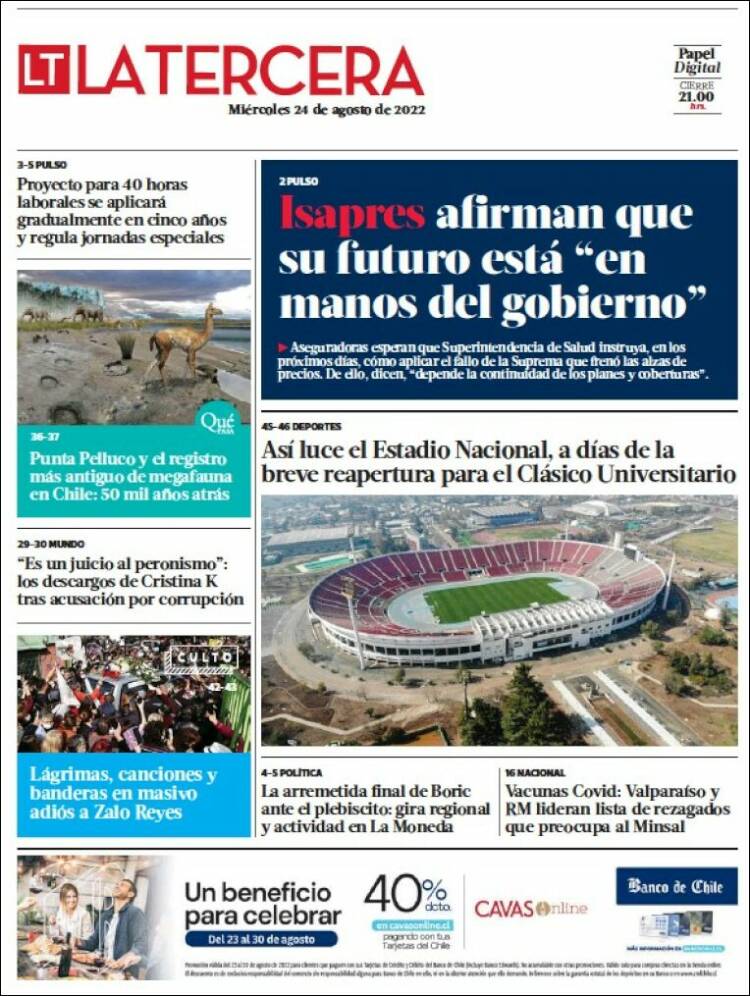 Portada de La Tercera (Chile)