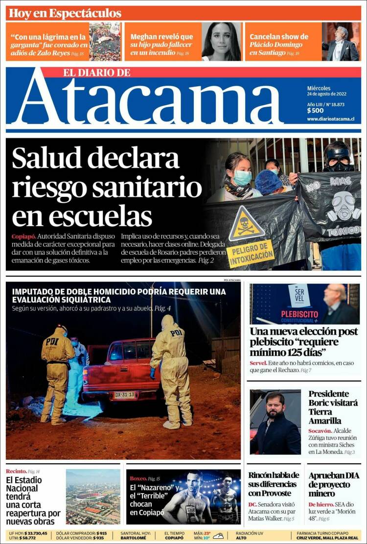 Portada de Diario de Atacama (Chile)