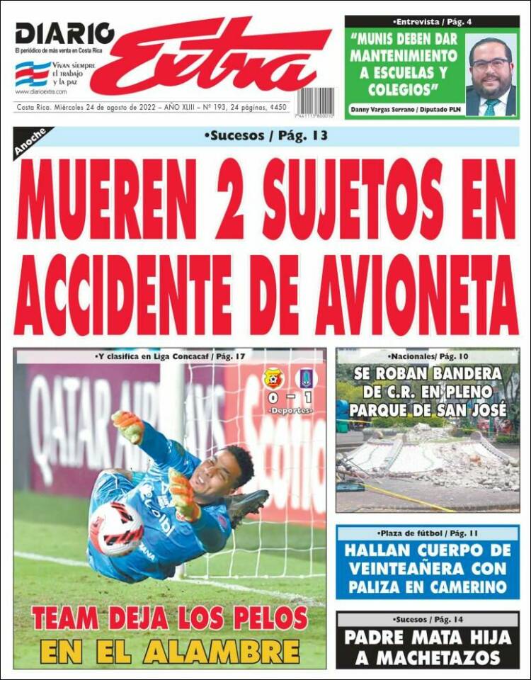 Portada de Diario Extra (Costa Rica)