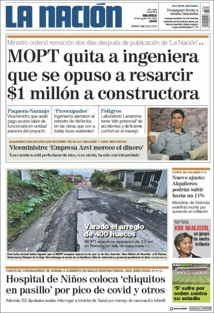 Portada de La Nación - Costa Rica (Costa Rica)