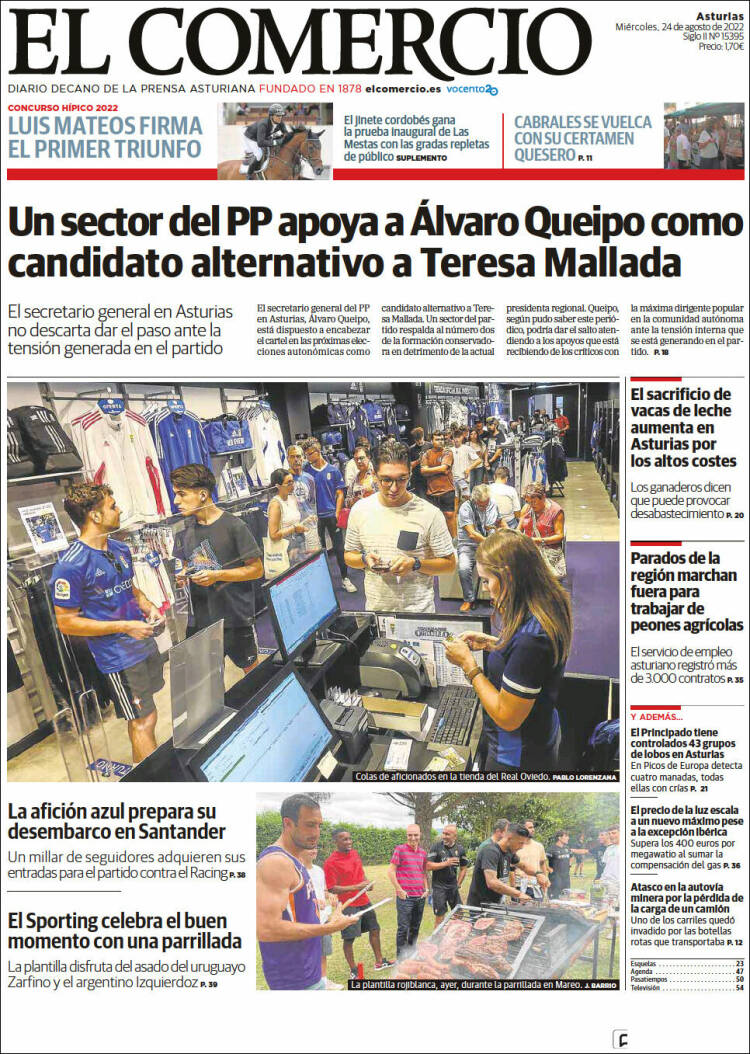 Portada de El Comercio (Espagne)