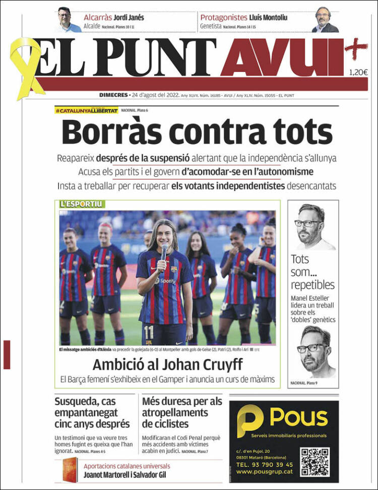 Portada de El Punt Avui (Espagne)