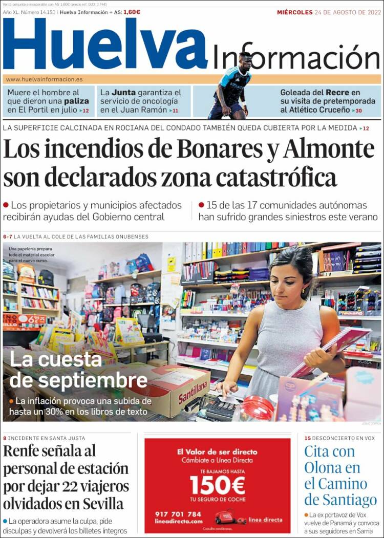 Portada de Huelva Información (Espagne)