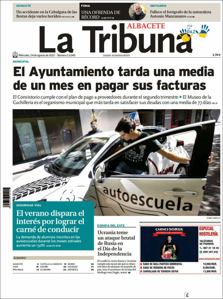 Portada de La Tribuna de Albacete (Espagne)