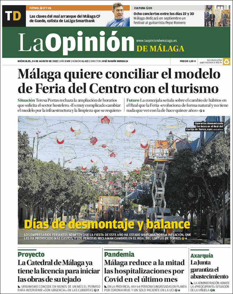 Portada de La Opinión de Málaga (Espagne)