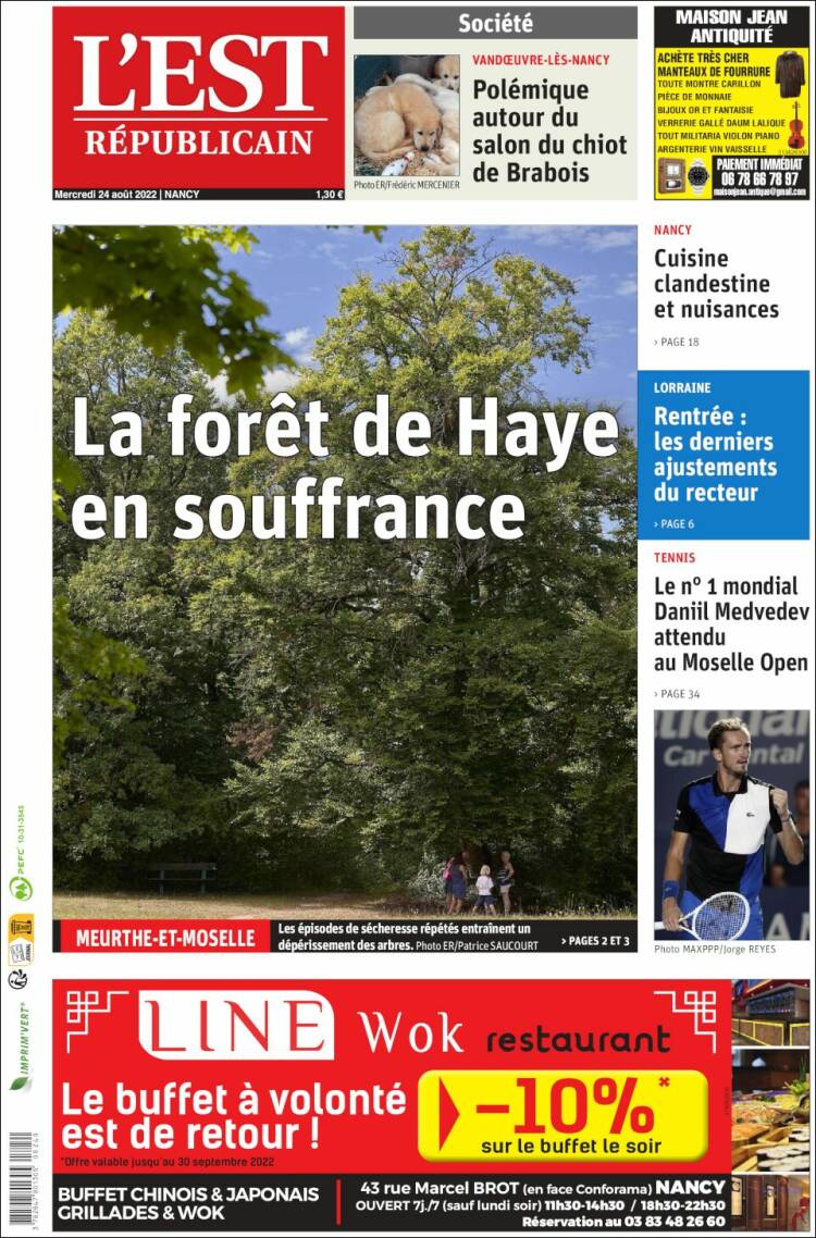 Portada de L'Est Republicain (France)