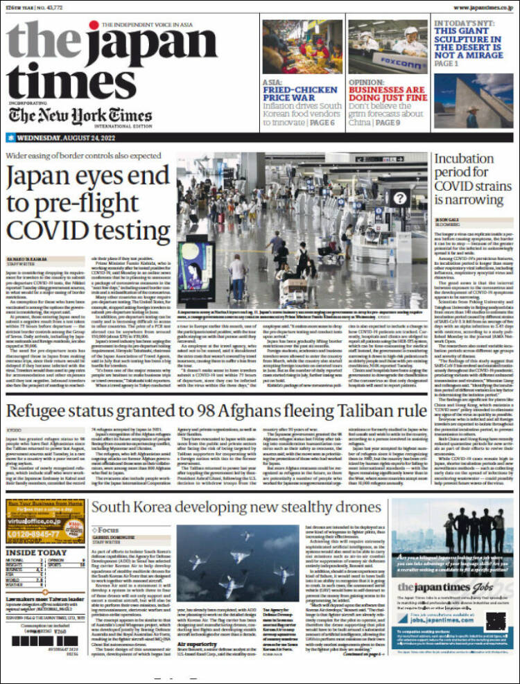 Portada de The Japan Times (Jap&oacute;n)