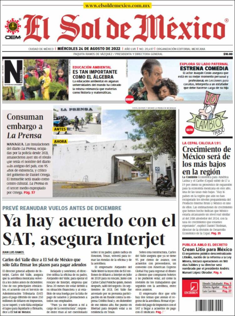 Portada de El Sol de México (México)