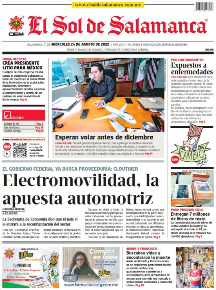 Portada de El Sol de Salamanca (México)