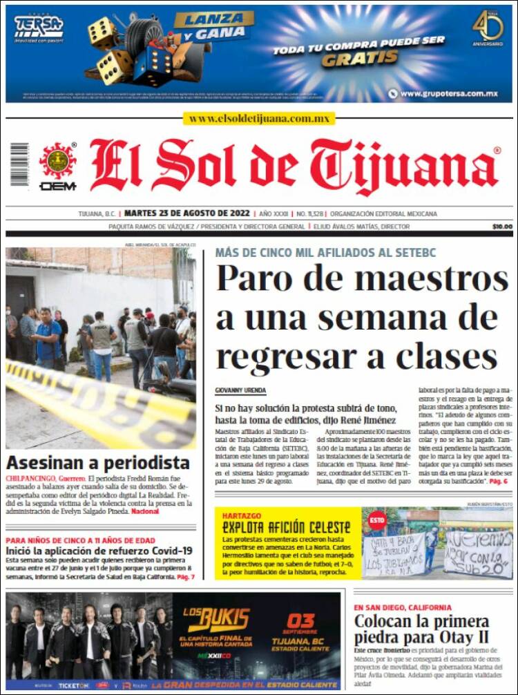 Portada de El Sol de Tijuana (México)