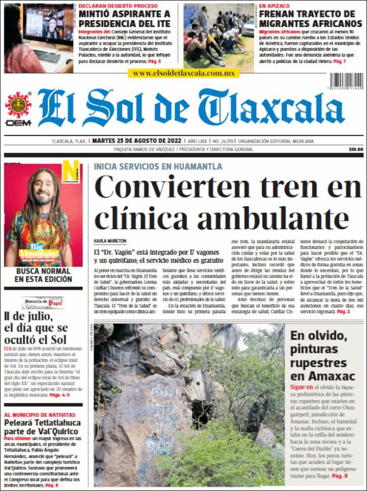 Portada de El Sol de Tlaxcala (México)