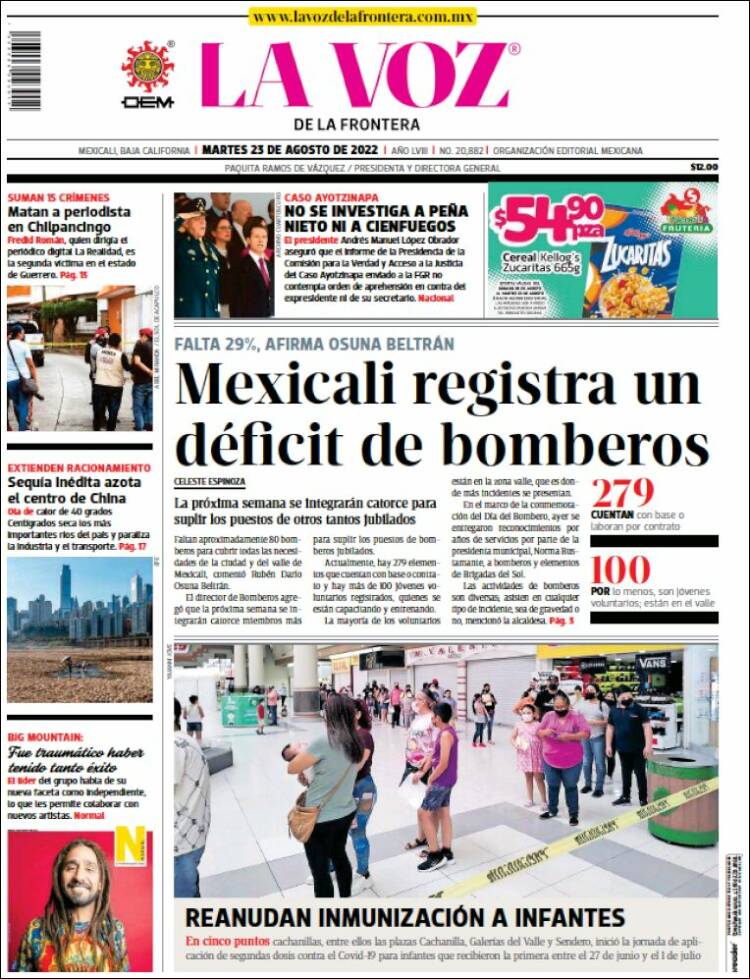 Portada de La Voz de la Frontera (México)