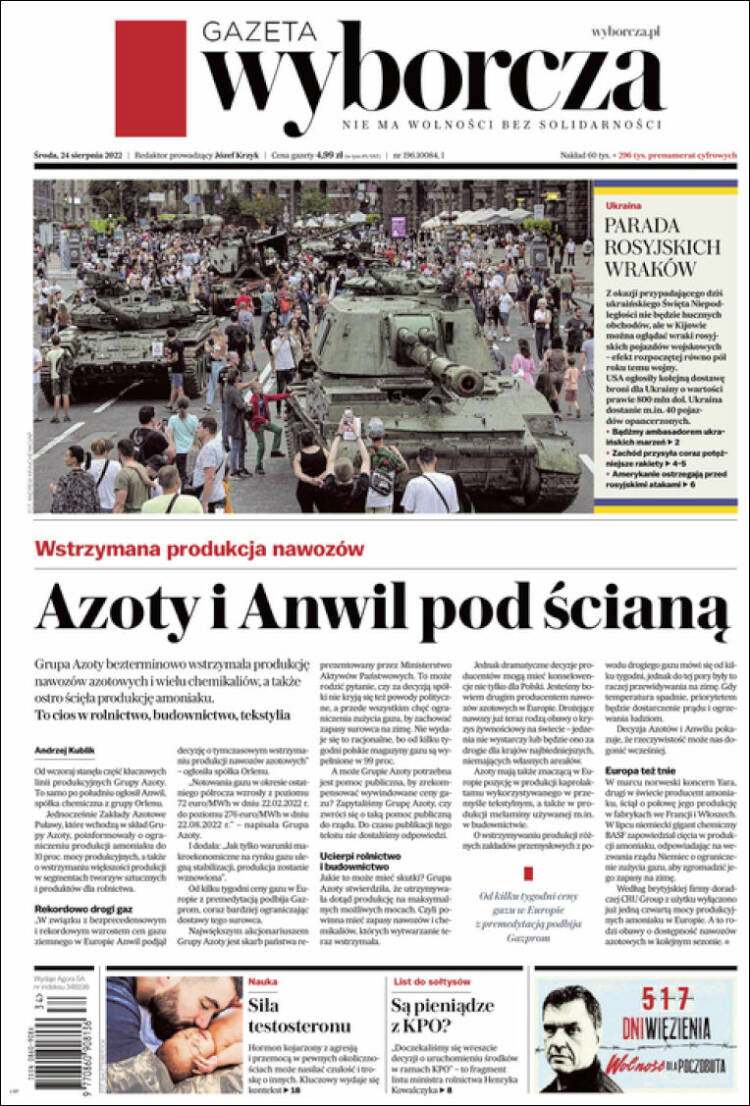 Portada de Gazeta Wyborcza (Polonia)