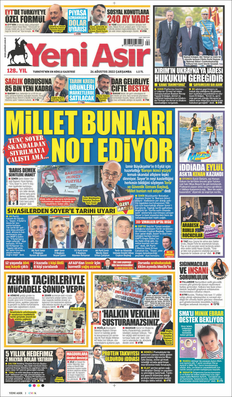 Portada de Yeni Asır (Turqu&iacute;a)