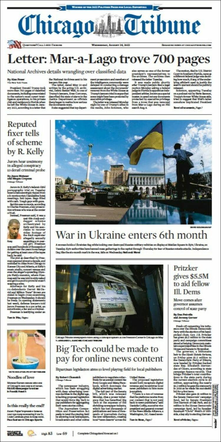 Portada de Chicago Tribune (USA)