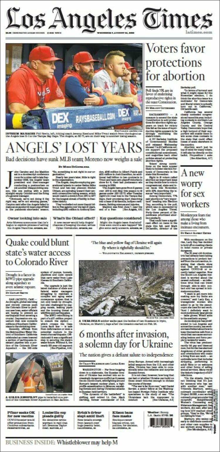 Portada de Los Angeles Times (USA)