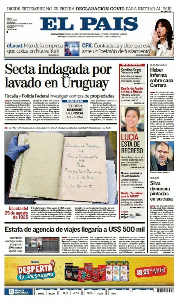 Portada de El País (Uruguay)