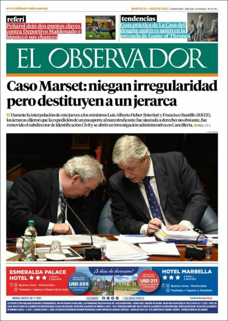Portada de El Observador (Uruguay)