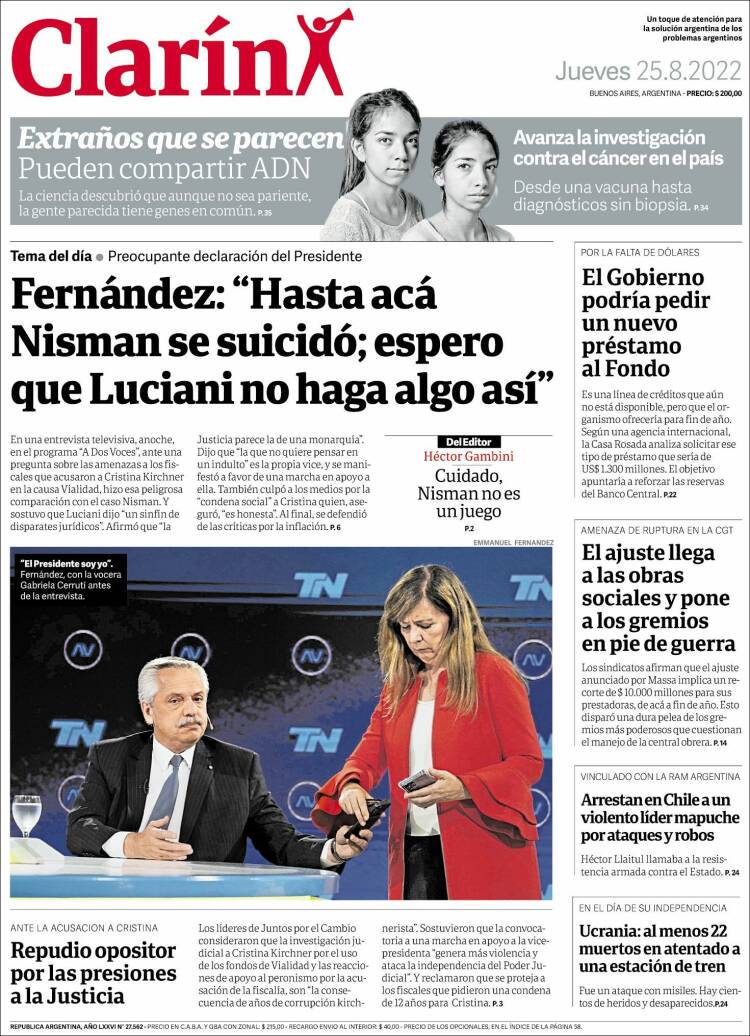 Portada de Clarín (Argentina)