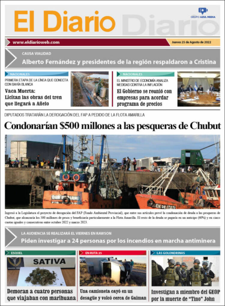 Portada de El Diario de Madryn (Argentina)