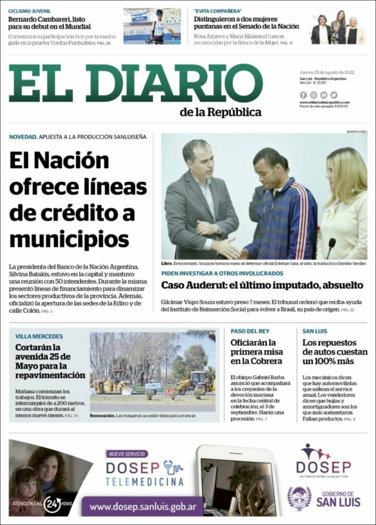 Portada de Diario de la República (Argentina)