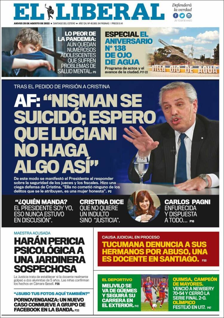 Portada de Diario El Liberal (Argentina)