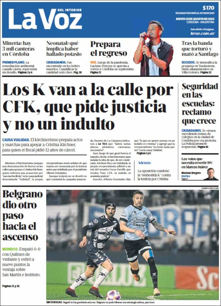 Portada de La Voz del Interior (Argentina)