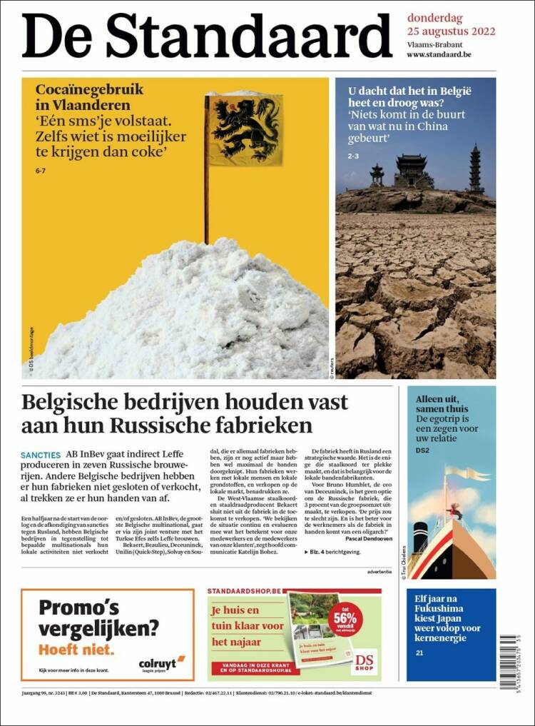 Portada de De Standaard (B&eacute;lgica)