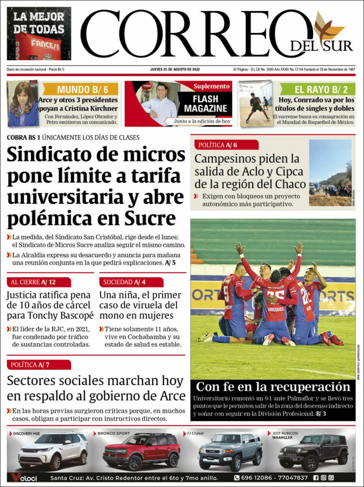 Portada de Correo Sur (Bolivia)