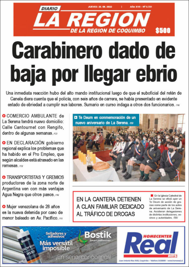 Portada de Diario La Región de Coquimbo (Chile)