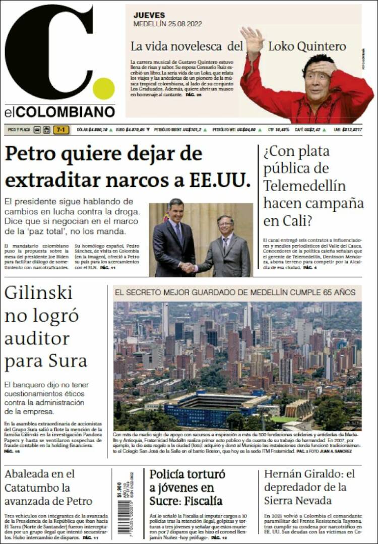 Portada de El Colombiano (Colombia)