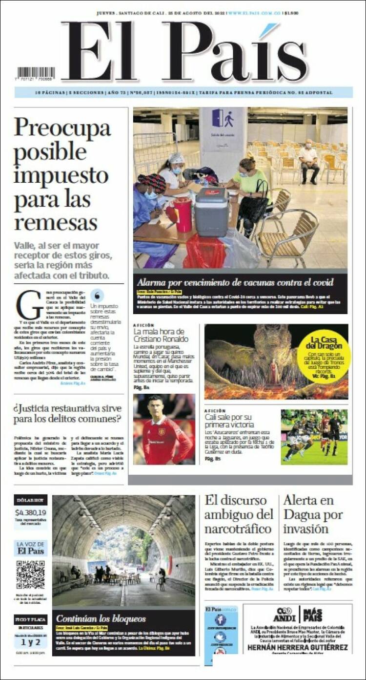 Portada de El País - Cali (Colombia)