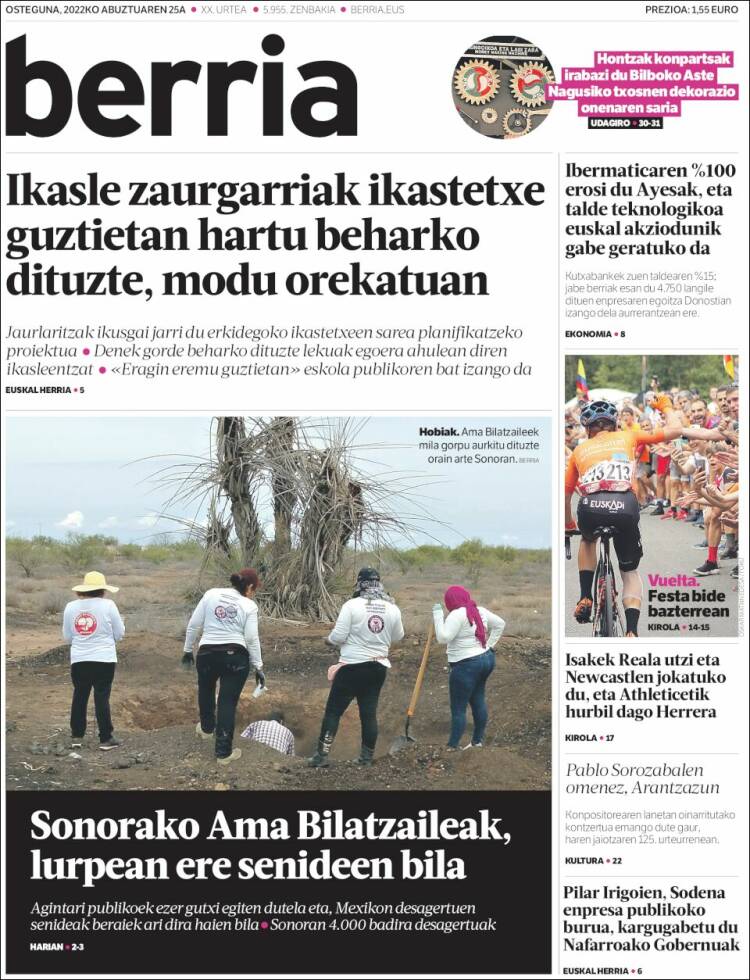 Portada de Berria (Espagne)