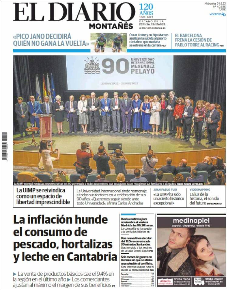 Portada de El Diario Montañés (España)