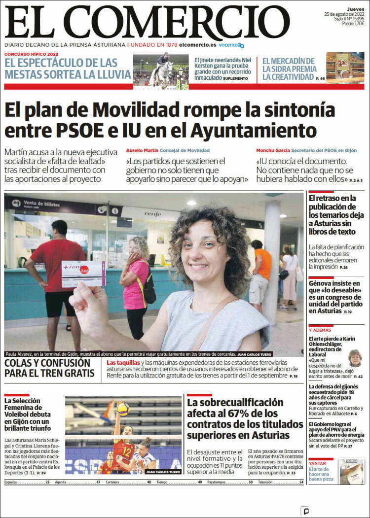 Portada de El Comercio - Gijón (España)