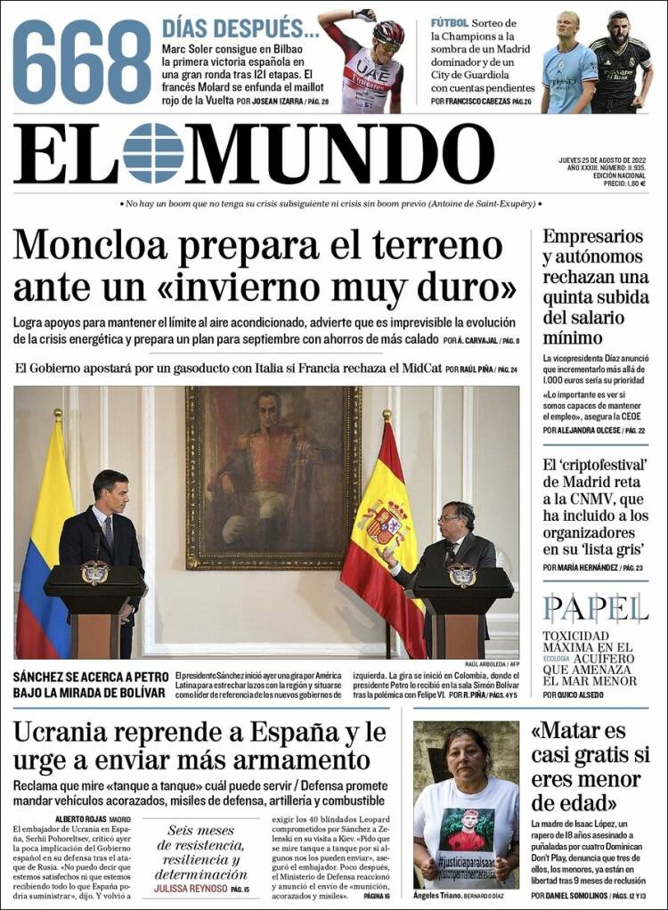 Portada de El Mundo (Espagne)