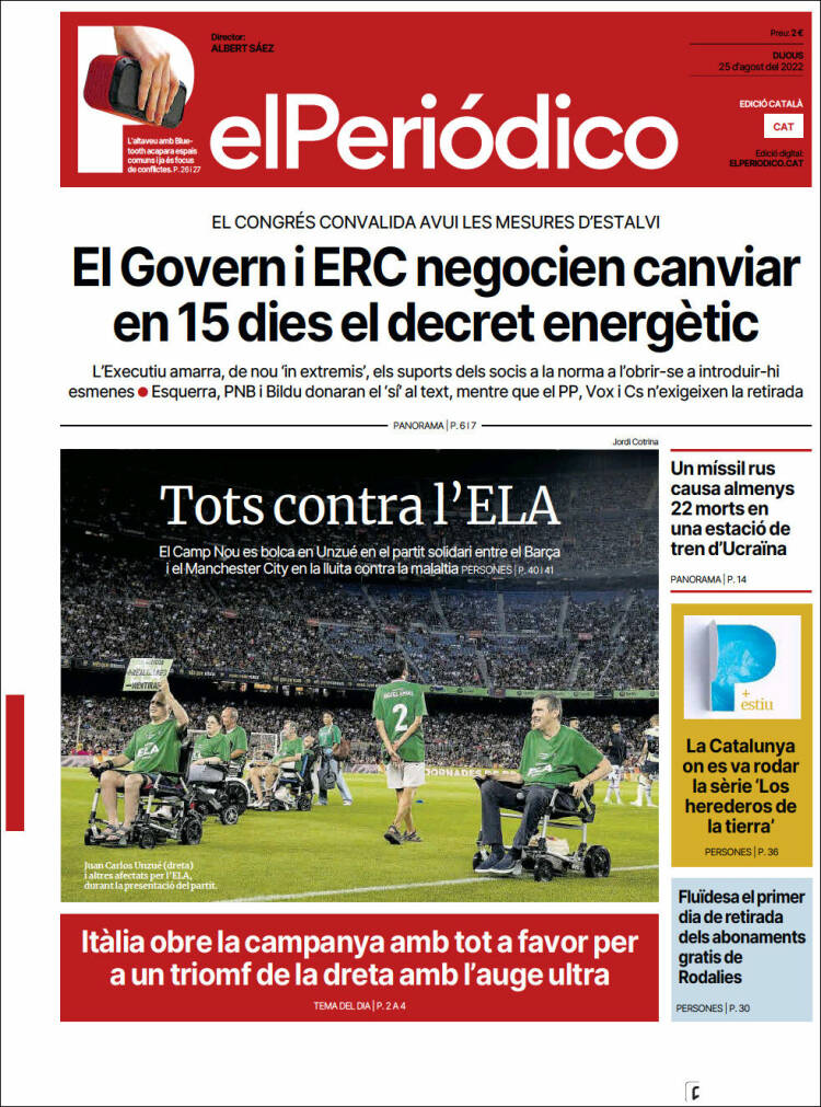 Portada de El Periódico de Catalunya (Espagne)