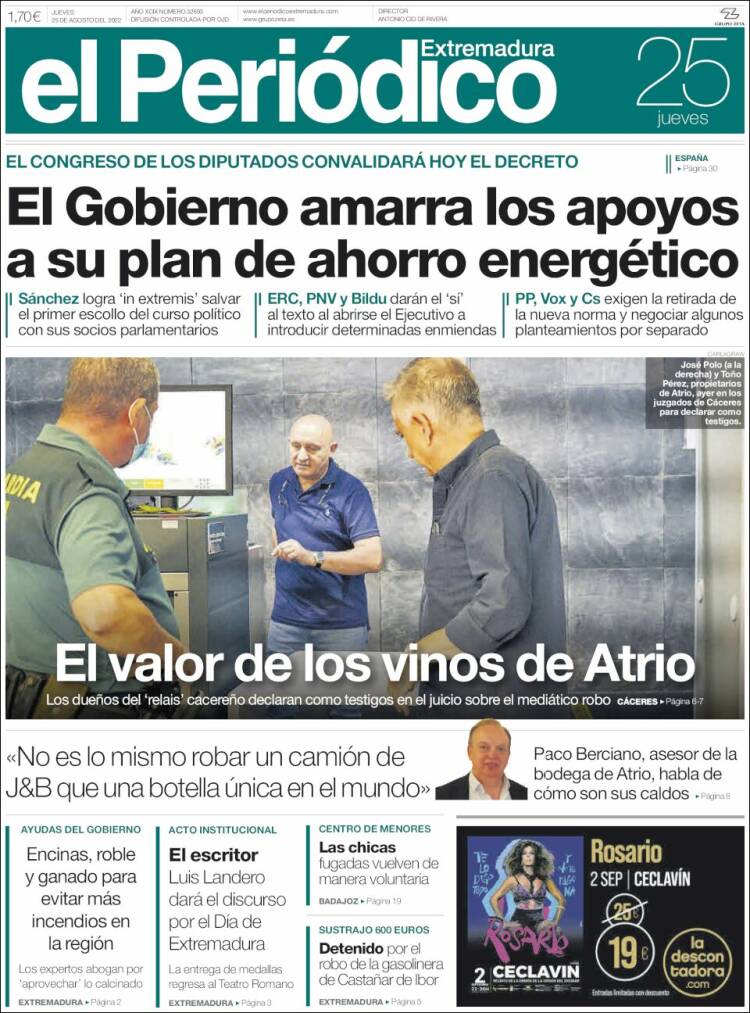 Portada de El Periódico de Extremadura (Espagne)