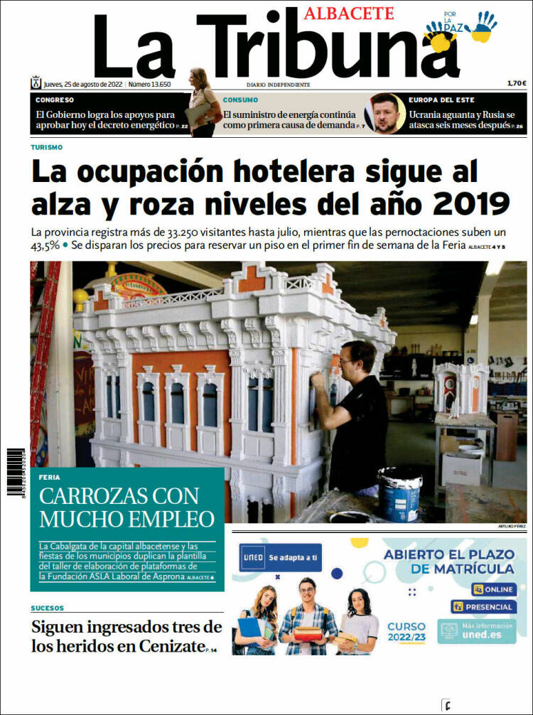 Portada de La Tribuna de Albacete (España)