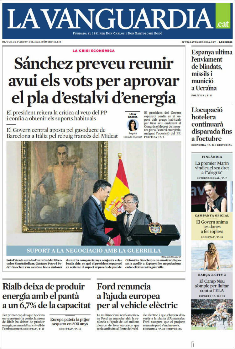 Portada de La Vanguardia (España)