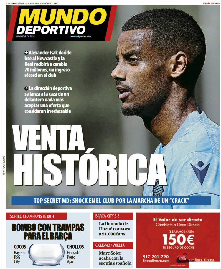 Portada de Mundo Deportivo Gipuzkoa (Espagne)
