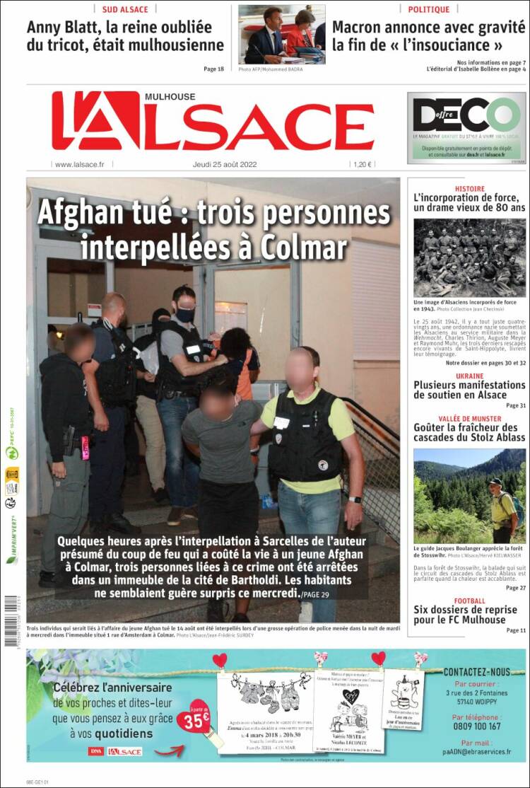 Portada de Journal L'Alsace (Francia)