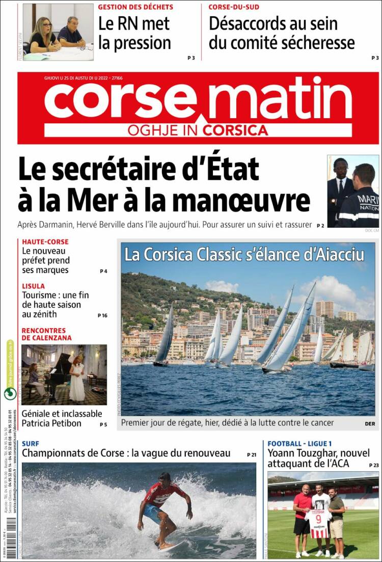 Portada de Corse-Matin (Francia)