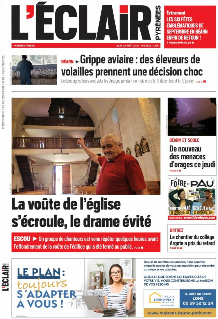 Portada de L'Eclair des Pyrénées (Francia)