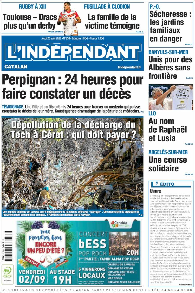 Portada de Le Indépendant (Francia)