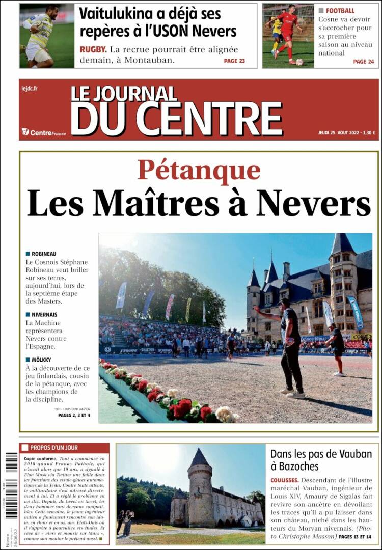 Portada de Le Journal du Centre (Francia)
