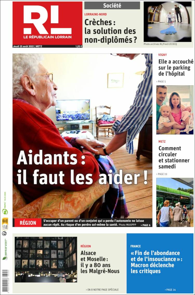 Portada de Le Republicain Lorrain (France)